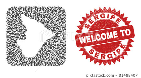Welcome Grunge Stamp Seal and Sergipe State Map Motion Subtracted Mosaic 81488407