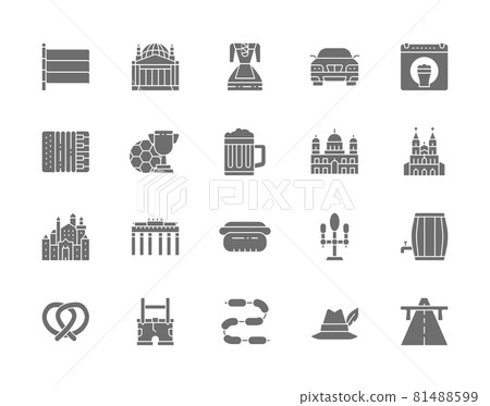 Set of German Culture Grey Icons. Highway, Oktoberfest, Beer Dispenser and more. 81488599