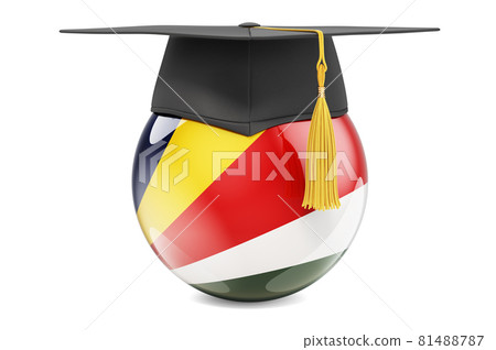 Education in Seychelles concept. Seychelloise flag with graduation cap, 3D rendering Education in Seychelles concept. Seychelloise flag with graduation cap, 3D rendering 81488787