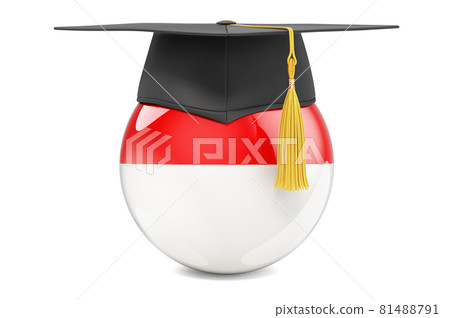 Education in Indonesia concept. Indonesian flag with graduation cap, 3D rendering 81488791