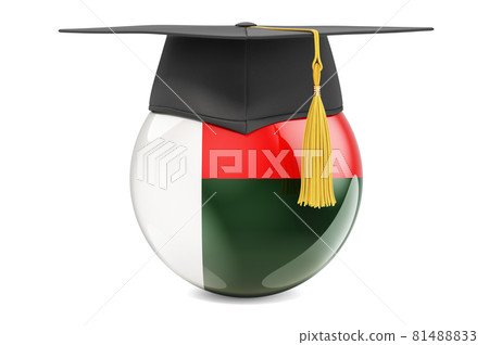 Education in Madagascar concept. Madagascar flag with graduation cap, 3D rendering Education in Madagascar concept. Madagascar flag with graduation cap, 3D rendering 81488833