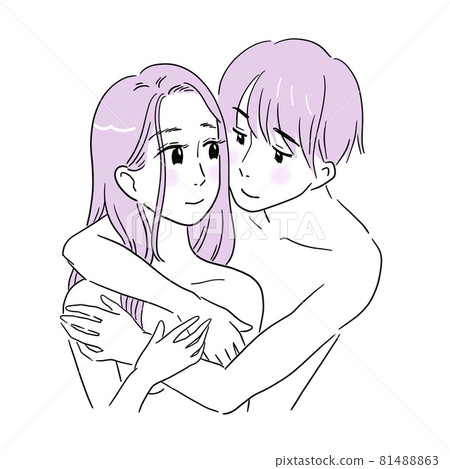 A male couple who is naked and hugs a woman from behind 81488863
