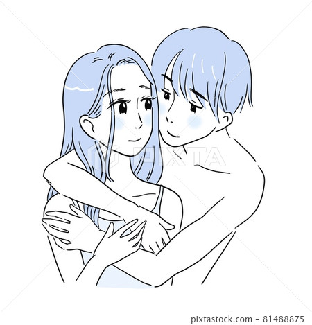 A male couple who is naked and hugs a woman in underwear from behind 81488875