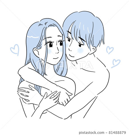 A male couple who is naked and hugs a woman from behind A male couple who is naked and hugs a woman from behind 81488879