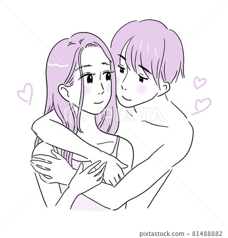 A male couple who is naked and hugs a woman in underwear from behind A male couple who is naked and hugs a woman in underwear from behind 81488882