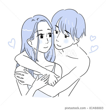 A male couple who is naked and hugs a woman in underwear from behind A male couple who is naked and hugs a woman in underwear from behind 81488883
