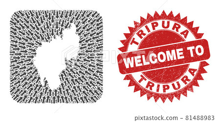 Welcome Watermark Stamp Seal and Tripura State Map Moving Inverted Mosaic 81488983