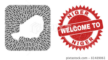 Welcome Scratched Stamp Seal and Niger Map Navigation Inverted Mosaic 81489061