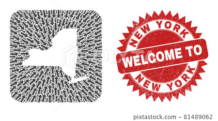 Welcome Scratched Seal and New York State Map Arrow Subtracted Mosaic Welcome Scratched Seal and New York State Map Arrow Subtracted Mosaic 81489062