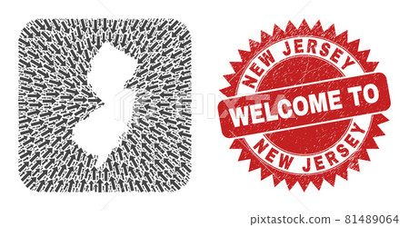 Welcome Grunge Seal and New Jersey State Map Pointing Stencil Mosaic Welcome Grunge Seal and New Jersey State Map Pointing Stencil Mosaic 81489064