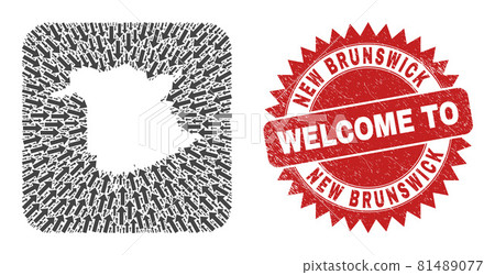 Welcome Rubber Seal and New Brunswick Province Map Pointing Subtracted Mosaic 81489077