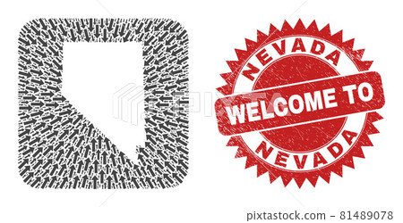 Welcome Grunge Seal and Nevada State Map Moving Inverted Mosaic 81489078