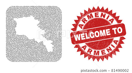 Welcome Grunge Stamp and Armenia Map Arrow Subtracted Mosaic Welcome Grunge Stamp and Armenia Map Arrow Subtracted Mosaic 81490002
