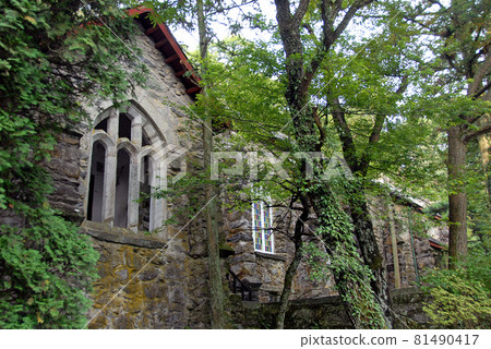 Lushan Mountain, Jiangxi Province, China. Old church built from stone in Lushan town on Mount Lu. Lushan National Park is a tourist attraction and UNESCO World Heritage Site. 81490417