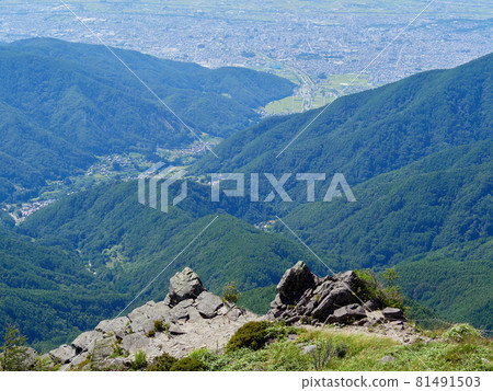 八月下旬(夏季)從長野縣松本市宇久志原高原的小花花看到的岩石和松本盆地 八月下旬(夏季)從長野縣松本市宇久志原高原的小花花看到的岩石和松本盆地 81491503