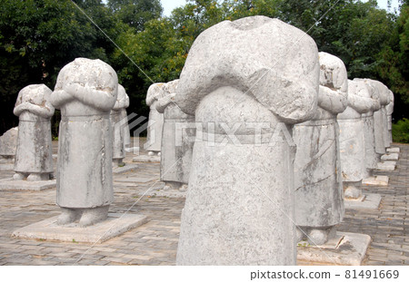Qianling Mausoleum, Shaanxi Province, China. The Qianling Mausoleum is a Tang Dynasty tomb site including the tomb of Wu Zetian, China's only female emperor. Headless statues of foreign ambassadors. Qianling Mausoleum, Shaanxi Province, China. The Qianling Mausoleum is a Tang Dynasty tomb site including the tomb of Wu Zetian, China's only female emperor. Headless statues of foreign ambassadors. 81491669