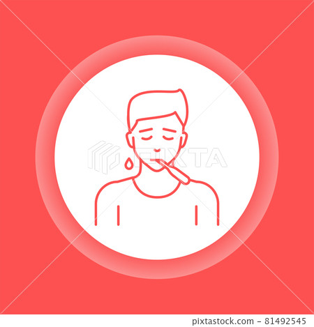 High fever color button icon. Flu, allergy symptom. High fever color button icon. Flu, allergy symptom. 81492545