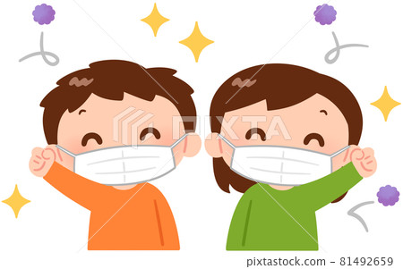 Boys and girls wearing masks and repelling viruses Boys and girls wearing masks and repelling viruses 81492659