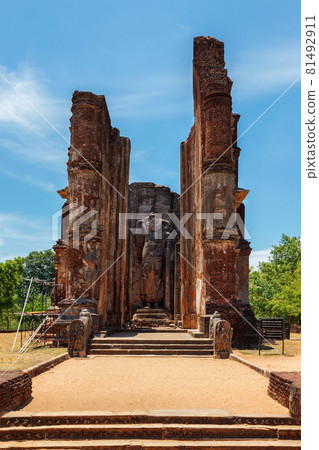 Ruins of Lankatilaka Vihara temple with Buddha image. Pollonaruwa, Sri Lanka 81492911