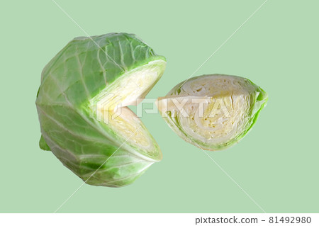 Fresh green cabbage isolated on color background. Organic food. 81492980
