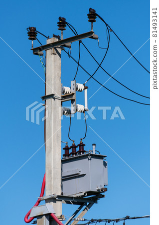 Overhead power transmission towers with ceramic and glass line insulators 81493141
