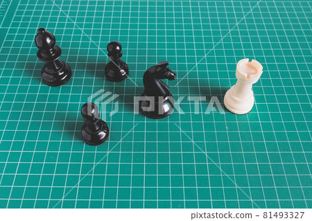 Black and white chess battle on green board ,Chess victory,business concept. Black and white chess battle on green board ,Chess victory,business concept. 81493327