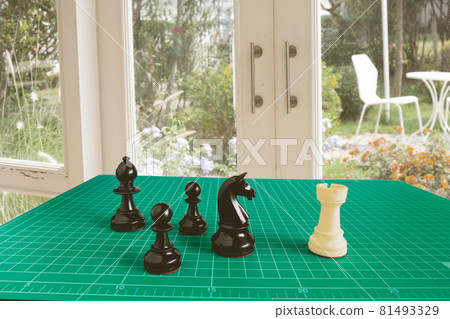 Black and white chess battle on green board ,Chess victory,business concept. Black and white chess battle on green board ,Chess victory,business concept. 81493329