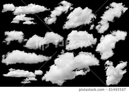 Set of isolated clouds over black. Design elements 81493587