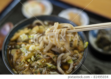 Delicious tempura udon udon Fukushima Tohoku noodles green onions 81495034