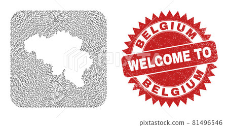 Welcome Rubber Badge and Belgium Map Motion Stencil Mosaic 81496546
