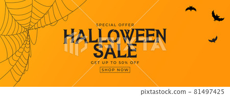 Orange Halloween sale poster with bat and spider. Vector Illustration Orange Halloween sale poster with bat and spider. Vector Illustration 81497425