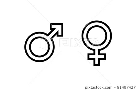 Black Male and female sign. Circle with an arrow and cross down. Belonging to the masculine or female gender. Vector Illustration. EPS10 Black Male and female sign. Circle with an arrow and cross down. Belonging to the masculine or female gender. Vector Illustration. EPS10 81497427