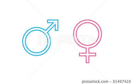 Blue Male and pink female sign. Circle with an arrow and cross down. Belonging to the masculine or female gender. Vector Illustration. EPS10 Blue Male and pink female sign. Circle with an arrow and cross down. Belonging to the masculine or female gender. Vector Illustration. EPS10 81497428