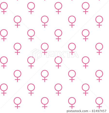 Pink Female sign. Circle with a cross down. Belonging to the female gender. Seamless pattern. Vector Illustration. EPS10 Pink Female sign. Circle with a cross down. Belonging to the female gender. Seamless pattern. Vector Illustration. EPS10 81497457