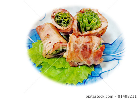Homely and rustic homemade "green onion pork ribs" watercolor style picture letter 81498211