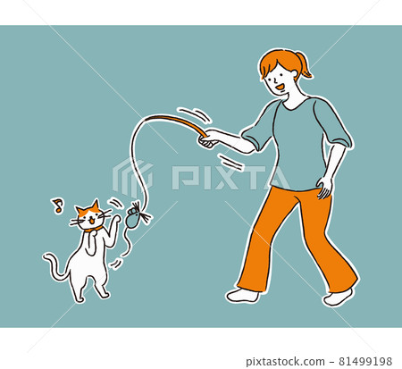 Woman playing with a cat (simple) 81499198