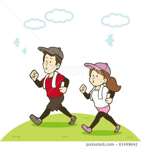 通過步行移動身體的年輕男女的插圖 81499642