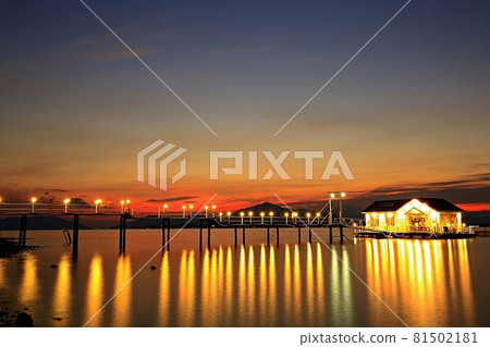 A place with a beautiful sunset, a cafe on a boat A place with a beautiful sunset, a cafe on a boat 81502181