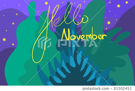 November night illustration with leaves, plants and trees 81502451