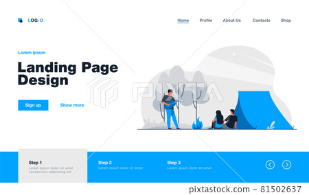 Happy friends camping on nature together Happy friends camping on nature together 81502637