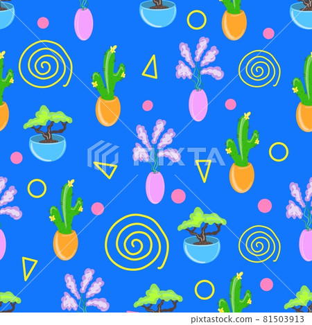 Flower pots and house plants seamless pattern. Flat style Flower pots and house plants seamless pattern. Flat style 81503913