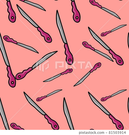 knife seamless pattern on pink background. Hand drawn illustration 81503914