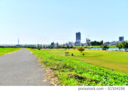 View around Kanamachi Station over the Edo River (Matsudo City, Chiba Prefecture) [2020.10] 81504286