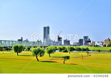 View around Kanamachi Station over the Edo River (Matsudo City, Chiba Prefecture) [2020.10] 81504288