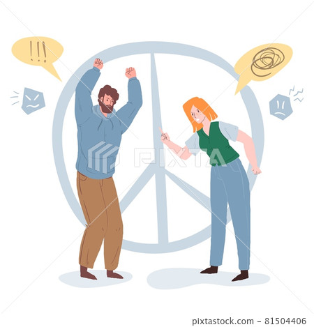 Flat cartoon pair of characters in love quarrel,conflict scene vector illustration concept 81504406