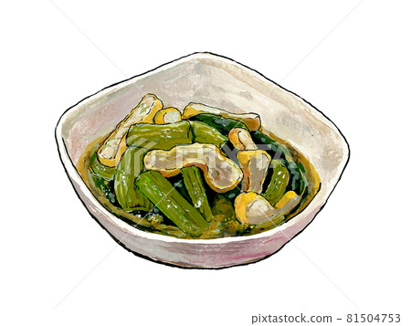 水煮日本芥末菠菜和炸豆腐，水彩風格 81504753