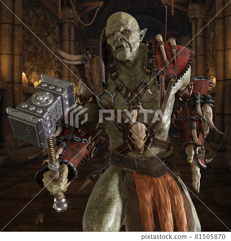 Orc in a medieval dungeon 3d illustration 81505870