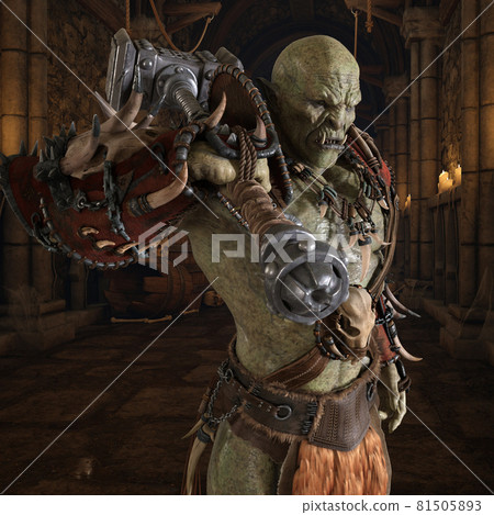 Orc in a medieval dungeon 3d illustration 81505893