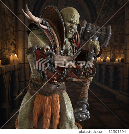 Orc in a medieval dungeon 3d illustration Orc in a medieval dungeon 3d illustration 81505894