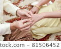 Close up of a man in love putting wedding ring on his woman finger. Marriage proposal engagement 81506452